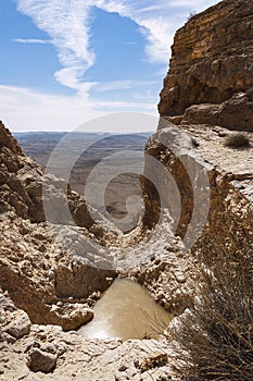 Rainpool at the Edge of the Makhtesh Ramon Crater in Israel