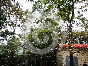 Rains drops on car window