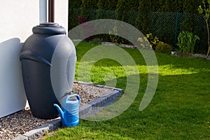 Rainwater barrel downspout modern design house exterior