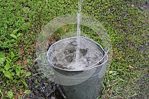 Rainwater falls into the bucket 30797