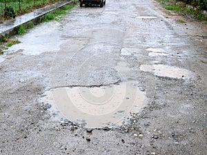 Rainwater Filled Pot Holes on Dirt Road