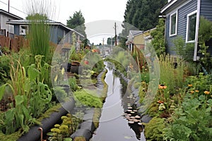 rainwater filtered through a garden bioswale