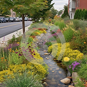 Rainwater Gardens - Rain Garden or Bioswale Designed to Capture and Treat Stormwater Runoff