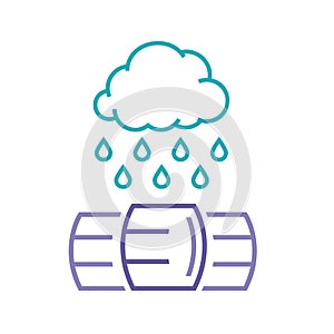 Rainwater harvesting icon. Collecting pouring water in tank.