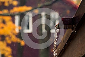 Rainwater Pouring from Rooftop