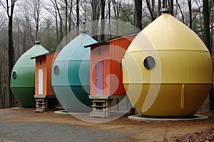 rainwater storage tanks in various sizes and colors
