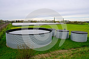 Rainwater tanks for crop irrigation in Lier, Belgium during summer.