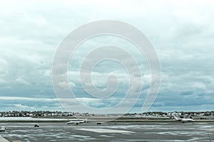 Rainy afternoon at Boston Logan Airport tarmac, May 15 2017