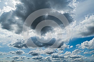 Rainy cloud on blue sky, stormy sky nature background in rainy weather