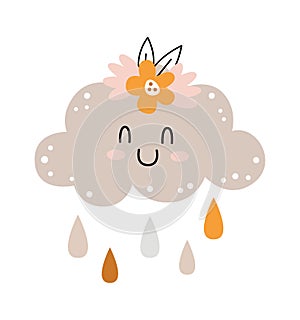 Rainy Cloud Character With Flowers
