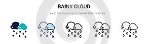 Rainy cloud icon in filled, thin line, outline and stroke style. Vector illustration of two colored and black rainy cloud vector