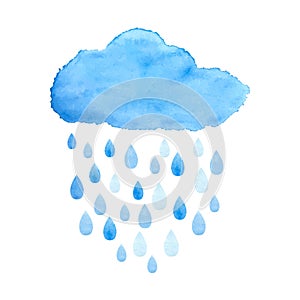 Rainy cloud in watercolor. Vector.