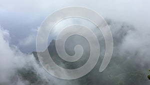 Rainy and Cloudy Day in Winter at Kalalau Lookout in Waimea Canyon on Kauai Island, Hawaii.