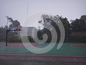 Rainy day at the basketball outdoor court