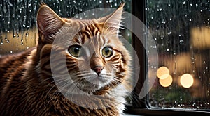 Rainy Day Blues: Sad Orange Cat by the Window