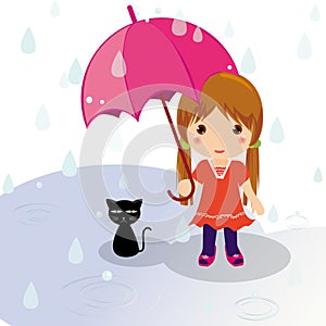 Rainy day cat and girl