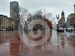Rainy day in city of boston massachusetts