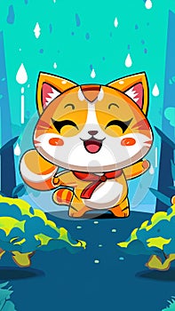 Rainy Day Frolic: Playful Cat in the Rain - Dreamstime Stock Photo