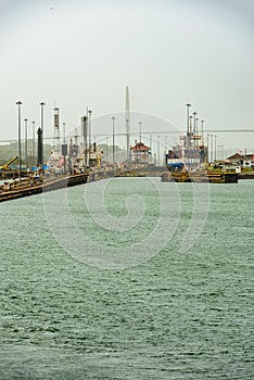 Rainy day at the Gatun locks on the Panama canal