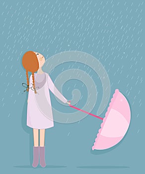 Rainy day, girl with umbrella vector