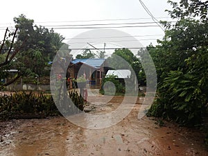 Rainy day in an Isaan village in Thailand