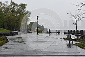 Rainy Day on Roosevelt Island Path in New York