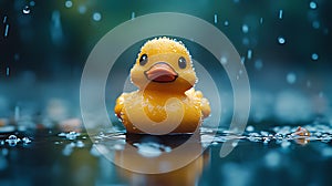 Rainy day rubber duck outdoor puddle reflection