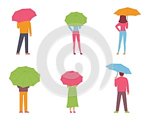 Rainy day, umbrella, people, vector illustration, flat design
