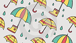 Rainy Day Umbrellas & Clouds Seamless Pattern, vector design Generative AI
