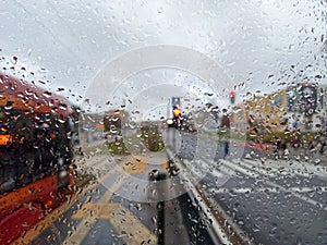 Rainy day waiting bus stop