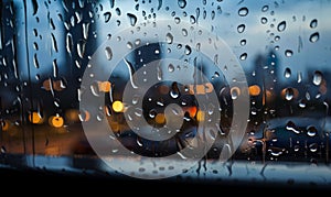 Rainy day window city. Cloudy weather droplet. generative ai