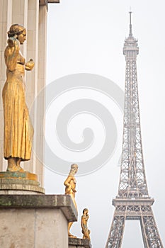 Rainy Eiffel Tower from Place du Trocadéro in Paris