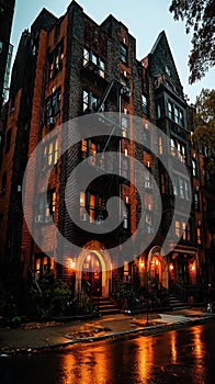 Rainy Evening NYC Apartment Building