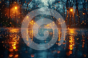 Rainy Evening Serenade: City\'s Luminous Reflections. Concept Rainy Evening, City Lights, Serenade, Luminous Reflections