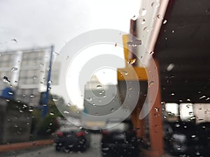 Rainy highway, looking through the windshield