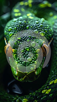 Rainforest Ruler: A Close Encounter with a Metallic Green Serpen photo