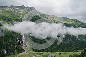 Rainy landscape of Alpine valley in Austria