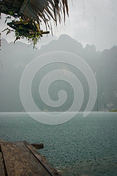 Rainy landscape at Chieou Laan lake in Thailand