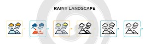 Rainy landscape vector icon in 6 different modern styles. Black, two colored rainy landscape icons designed in filled, outline,