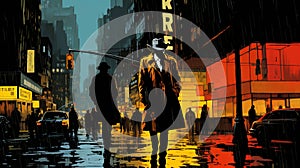 Rainy Night In The City: A Noir Comic Art Masterpiece photo