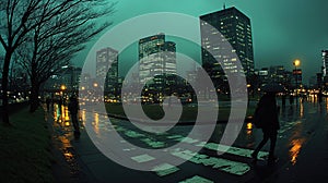 Rainy night city scene