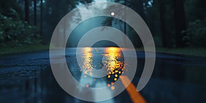 Rainy Night Road Dark Forest Driveway Wallpaper