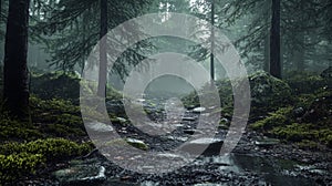 A Rainy Path Through a Dense Forest