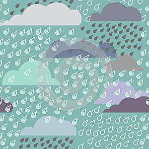 Rainy seamless pattern with clouds