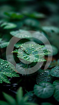 Rainy season abundance Natures leaves flourish in a watery landscape