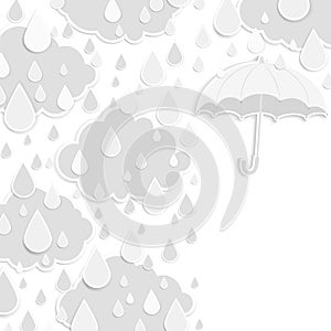 Rainy season background with raindrops and clouds