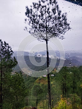 Rainy season blurred background at mountain at Kasardevi Almora Uttarakhand India
