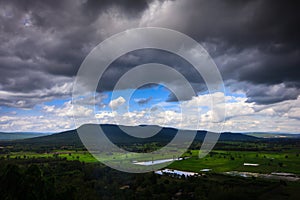 Rainy season view of mountains from high point. Doi Suthep 2, Khao Samo Khlaeng, Wang Thong, Phitsanulok, Thailand. photo