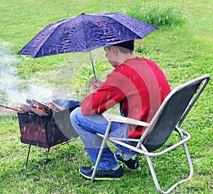 Rainy situation. Protection brazier from rain.