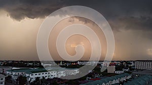 Rainy storm with grain over the city.